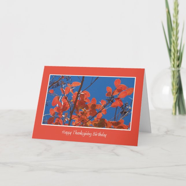 Thanksgiving Birthday -- Autumn Leaves Holiday Card (Front)
