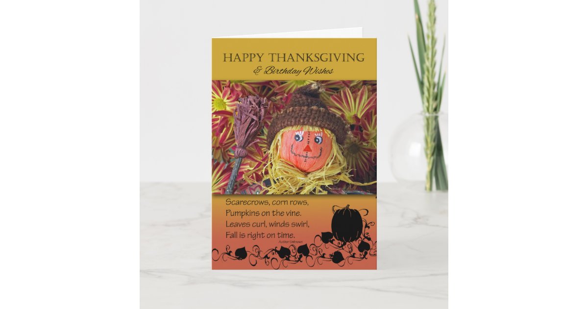 Thanksgiving Birthday, Cute Scarecrow and Poem Holiday ...