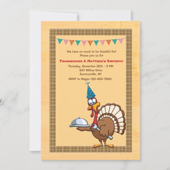 Thanksgiving Birthday Turkey Invitation (Front)