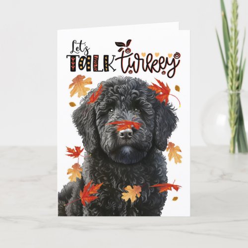 Thanksgiving Black Labradoodle Lets Talk Turkey Holiday Card