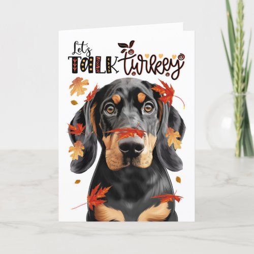 Thanksgiving Black Tan Coonhound Lets Talk Turkey Holiday Card