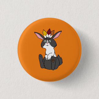 Thanksgiving Black & White Rabbit with Headdress Button
