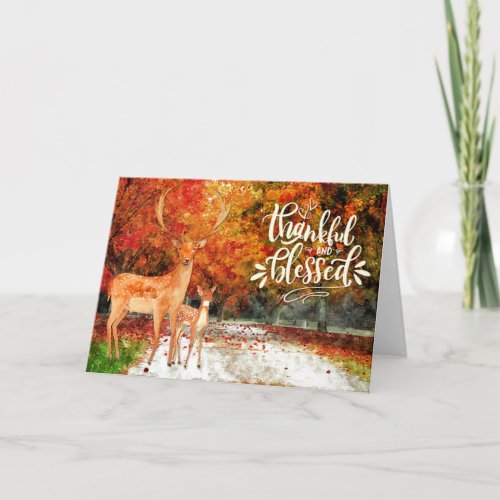 Thanksgiving Blessed and Thankful Autumn Forest Holiday Card