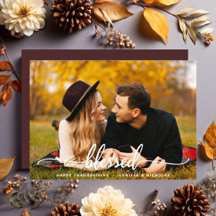 Thanksgiving Blessed Script Photo Postcard