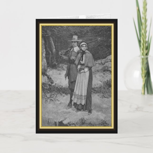 Thanksgiving Blessing - Pilgrim Couple Holiday Card (Front)