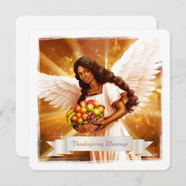 Thanksgiving Blessings. Angel Painting  Holiday Card (Front/Back)