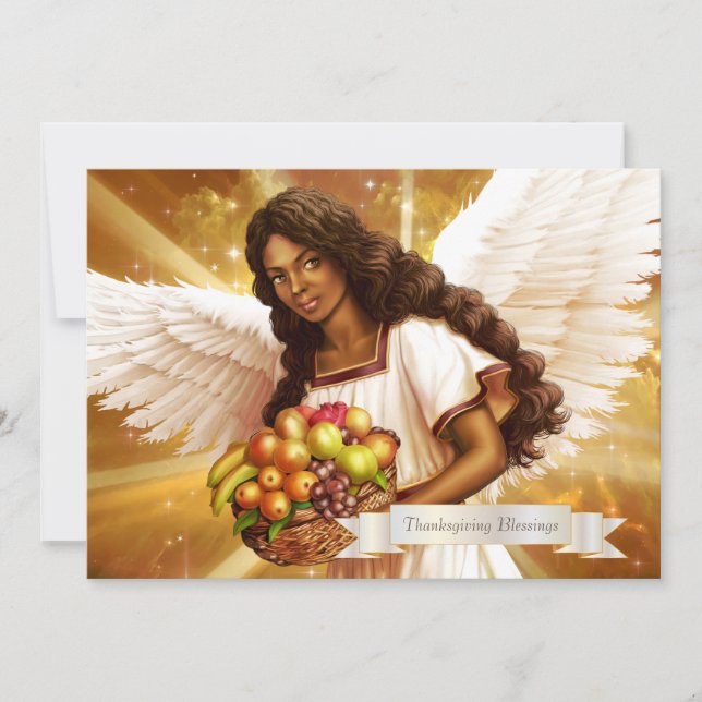 Thanksgiving Blessings. Angel Painting Holiday Card (Front)