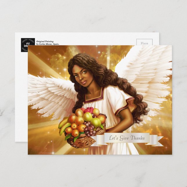 Thanksgiving Blessings. Angel Painting Postcard (Front/Back)