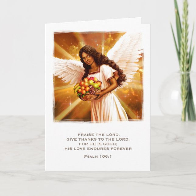 Thanksgiving Blessings. Angel Painting Religious Holiday Card (Front)