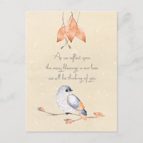 Thanksgiving Blessings Autumn Leaves and Bird Holiday Postcard