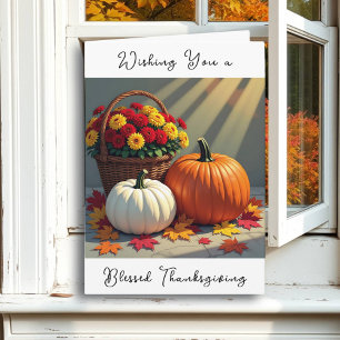 Thanksgiving Blessings Autumn Leaves and Mums Card