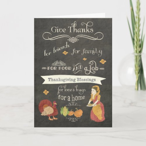 Thanksgiving Blessings  Christian chalkboard Holiday Card