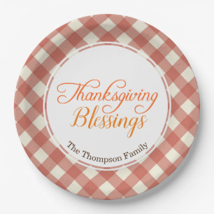 Thanksgiving Blessings Custom Family Name Dinner Paper Plates