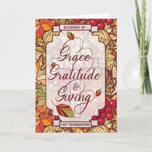 Thanksgiving Blessings Grace Gratitude and Giving Holiday Card (Front)