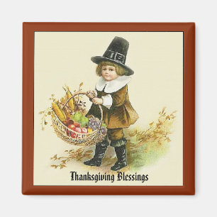 Thanksgiving Blessings Pilgrim Boy Magnet