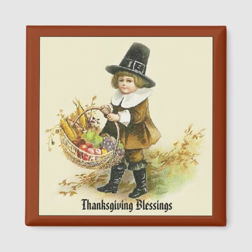 Thanksgiving Blessings Pilgrim Boy Magnet