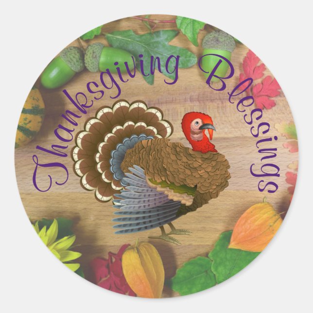 Thanksgiving Blessings Turkey Classic Round Sticker (Front)