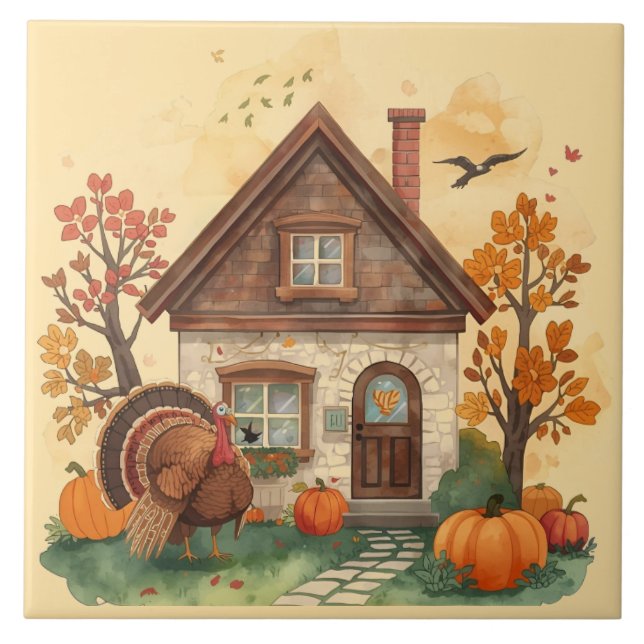 Thanksgiving Bliss and the Country Home Ceramic Tile (Front)