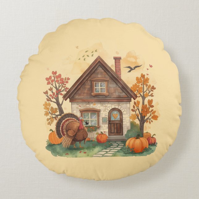 Thanksgiving Bliss and the Country Home Round Pill Round Pillow (Front)