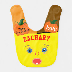 Thanksgiving Blue Eyes Baby Face Pumpkins NAME Baby Bib