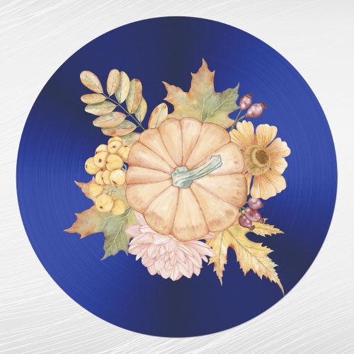 Thanksgiving Blue Pumpkin Floral Bouquet Classic Round Sticker