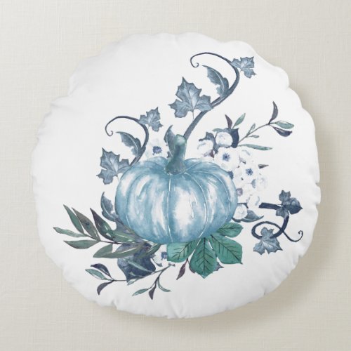 Thanksgiving Blue Pumpkin Round Pillow