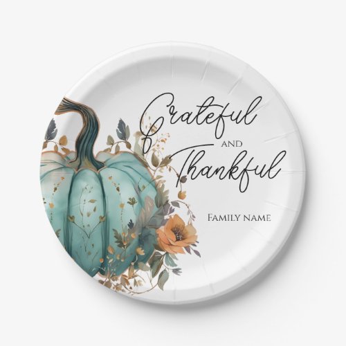 Thanksgiving Blue Pumpkin Rustic Paper Plates