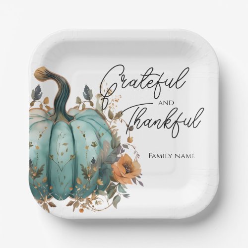 Thanksgiving Blue Pumpkin Rustic Paper Plates