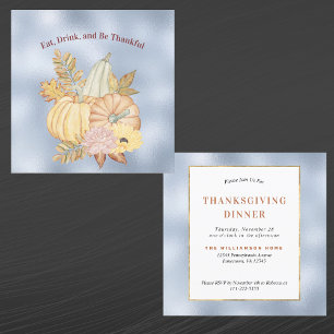 Thanksgiving Blue Pumpkins Floral Watercolor Invitation