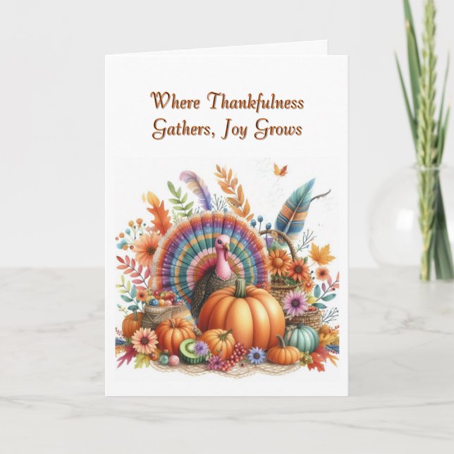 Thanksgiving Boho Turkey Folded Holiday Card (Front)