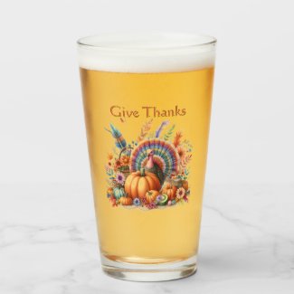 Thanksgiving Boho Turkey Pint  Glass