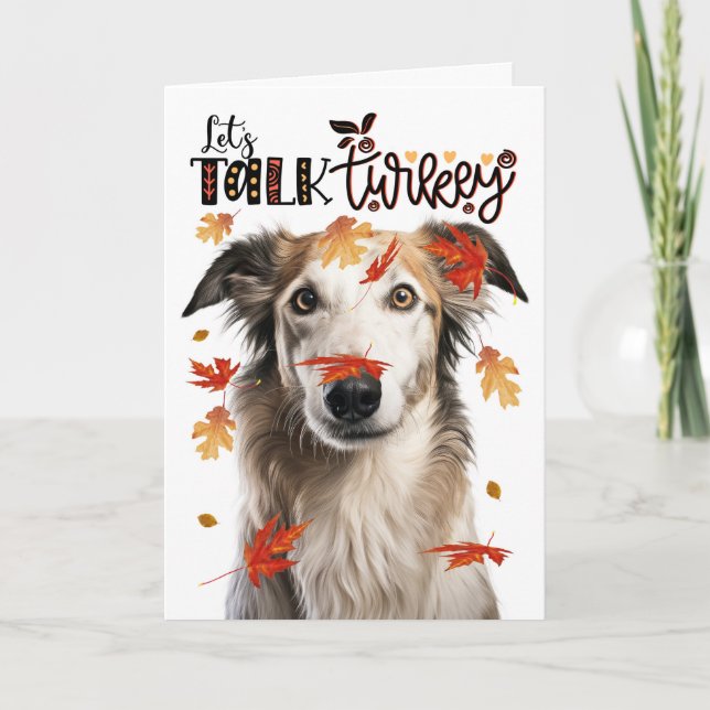 Thanksgiving Borzoi Dog Let's Talk Turkey Holiday Card (Front)