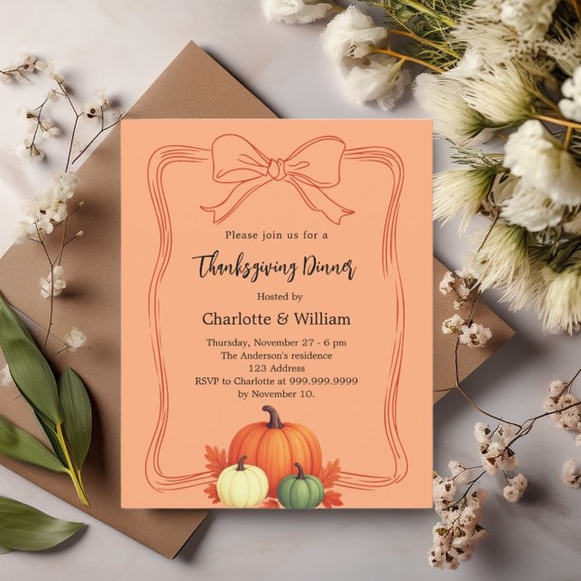 Thanksgiving bow atomic tangerine invitation (Creator Uploaded)