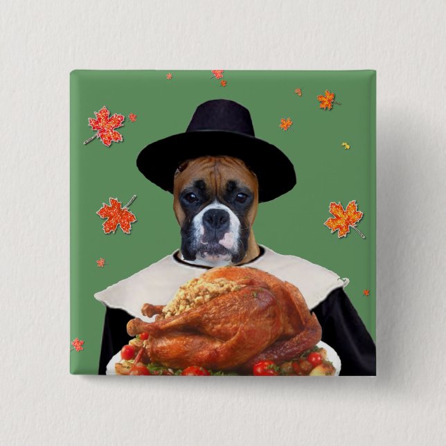 Thanksgiving Boxer Dog Button (Front)
