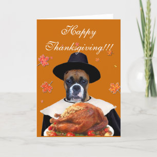 Thanksgiving boxer dog greeting card