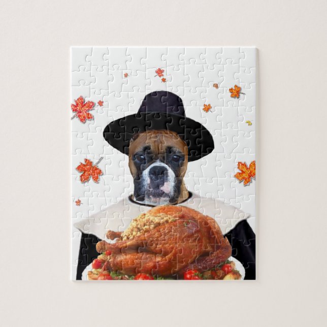 Thanksgiving Boxer Dog Jigsaw Puzzle (Vertical)
