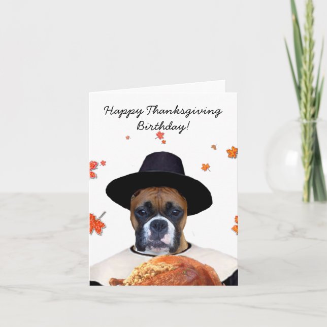 Thanksgiving boxer dog notecardj holiday card (Front)