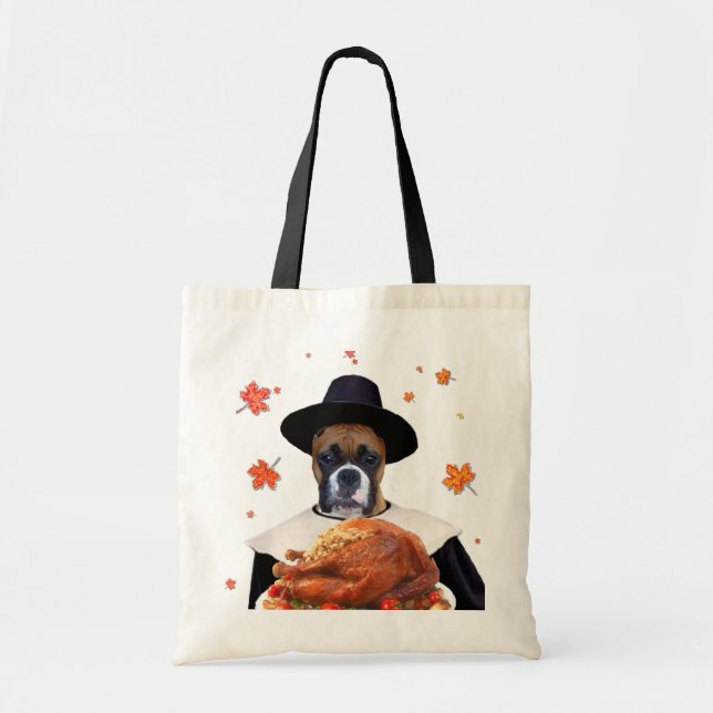 Thanksgiving Boxer Dog tote bag (Front)