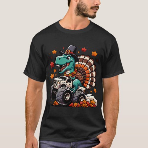 Thanksgiving Boys Kids Dinosaur T Rex Monster Truc T_Shirt