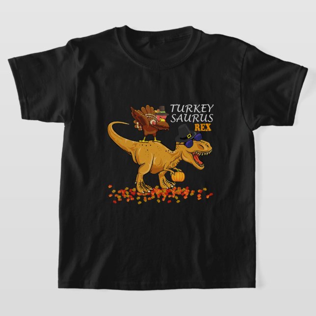 Thanksgiving Boys Turkey Saurus T Rex Dino Kids Di T-Shirt (Laydown)