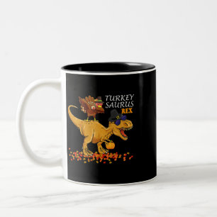 Thanksgiving Boys Turkey Saurus T Rex Dino Kids Di Two-Tone Coffee Mug