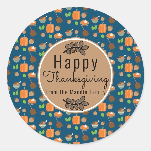 Thanksgiving Branch Greenery Pattern Sweet Gift Classic Round Sticker (Front)