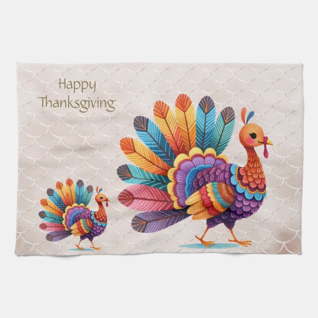Thanksgiving Bright Feathers Turkey Kitchen Towel (Horizontal)