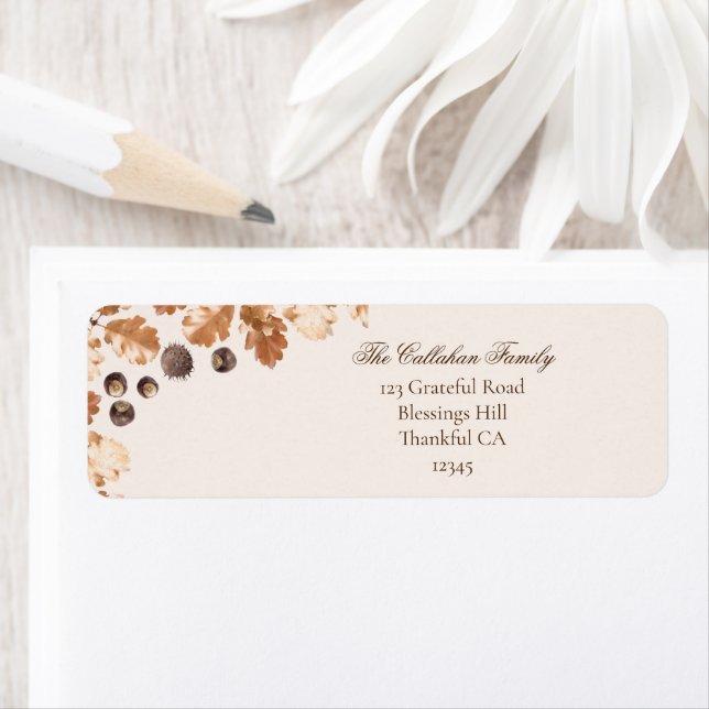 Thanksgiving Brown Autumn Leaves & Conkers Frame Label (Insitu)