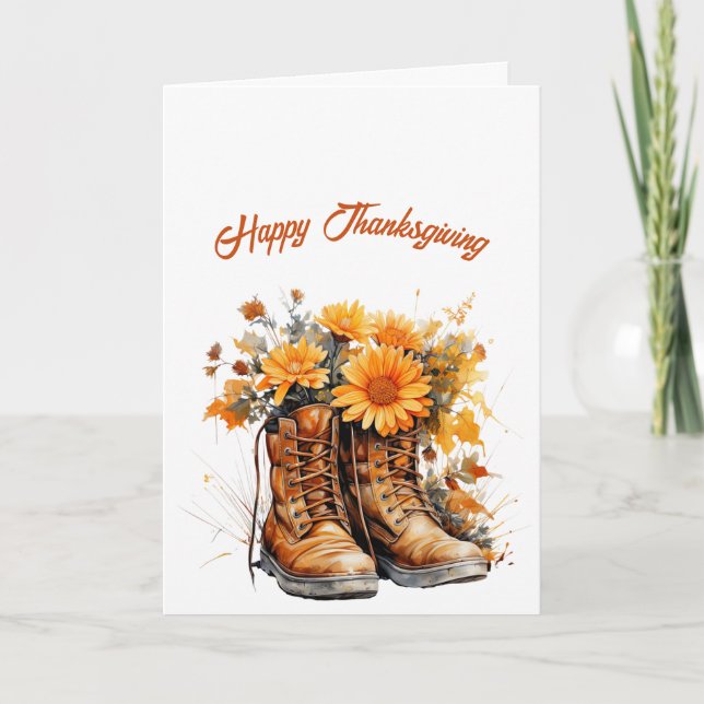 Thanksgiving Brown Boots Illustration Card (Front)