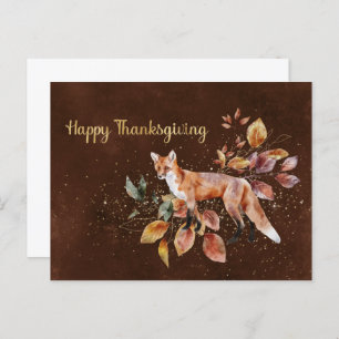 Thanksgiving Brown Fox Leaves Business Holiday Postcard