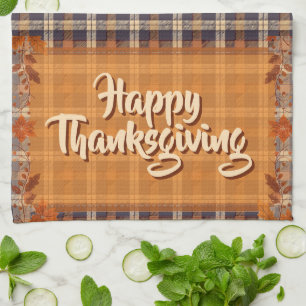 Thanksgiving Brown Plaid Kitchen Towel