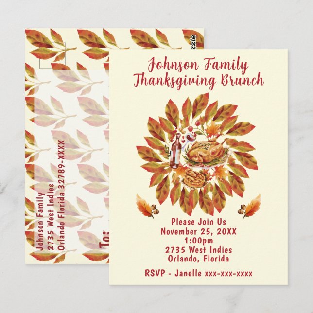 Thanksgiving Brunch Autumn Feast Scene Postcard (Front/Back)