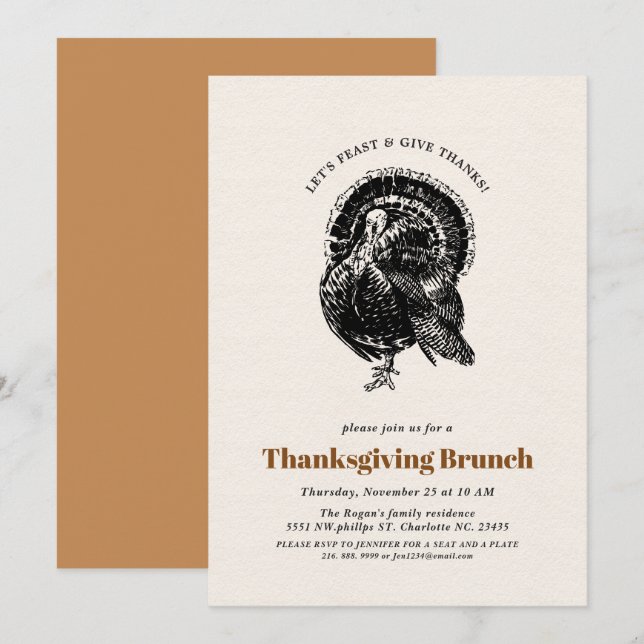 Thanksgiving Brunch | Vintage Turkey Invitation (Front/Back)