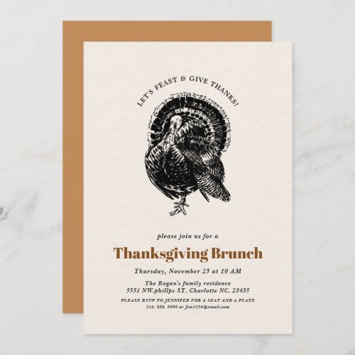 Thanksgiving Brunch  Vintage Turkey Invitation